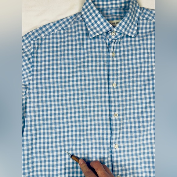 MILLER WESTBY Men’s Long Sleeve Kyle Blue Gingham Button Down Cotton M Preppy - Picture 11 of 12